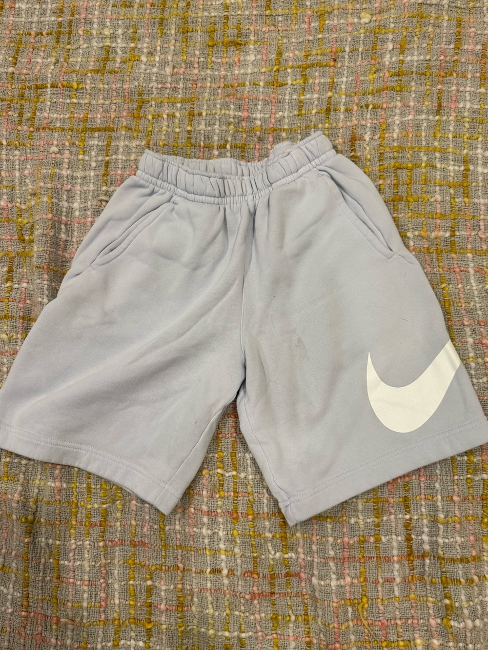 Nike Women's Pale Blue Athletic Shorts with White Swoosh